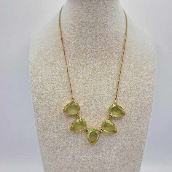 J Crew Green Pear Shaped Crystal 5 Stone Necklace - Picture 5 of 9